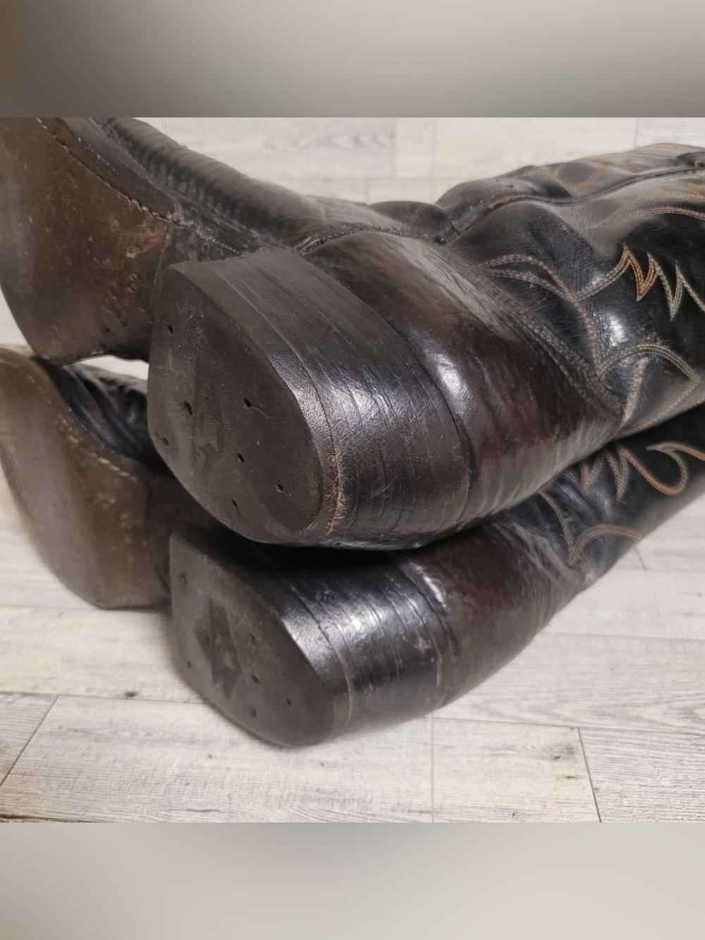 Men's 12D Custom Exotic Black Sharkskin Leather Vintage Handmade Cowboy Boots - Picture 10 of 14